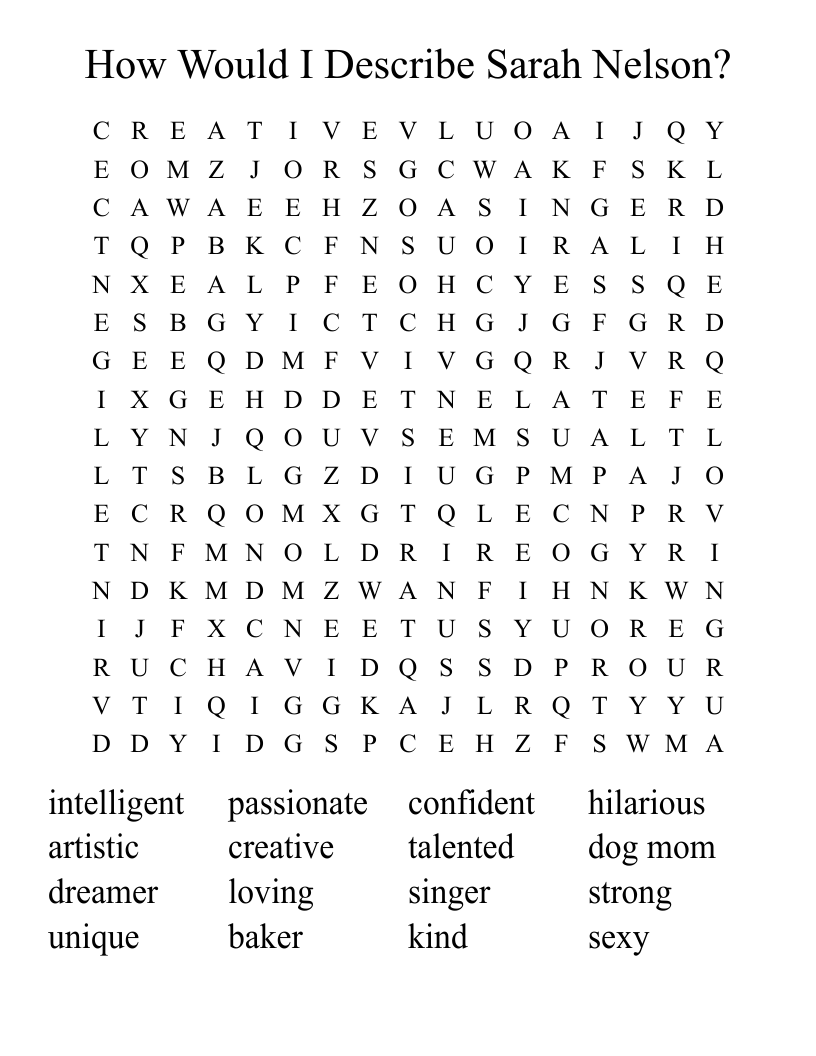 How Would I Describe Sarah Nelson? Word Search