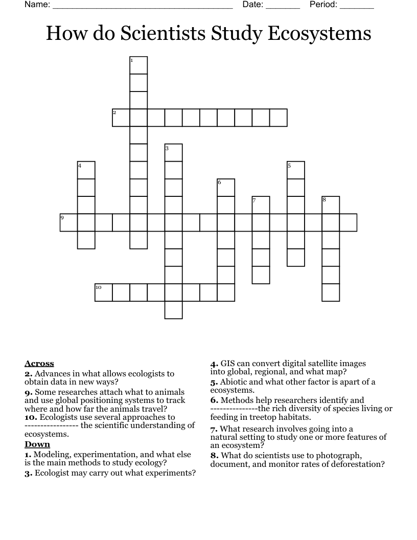 How do Scientists Study Ecosystems  Crossword