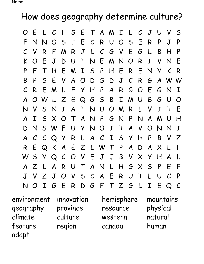 How does geography determine culture? Word Search