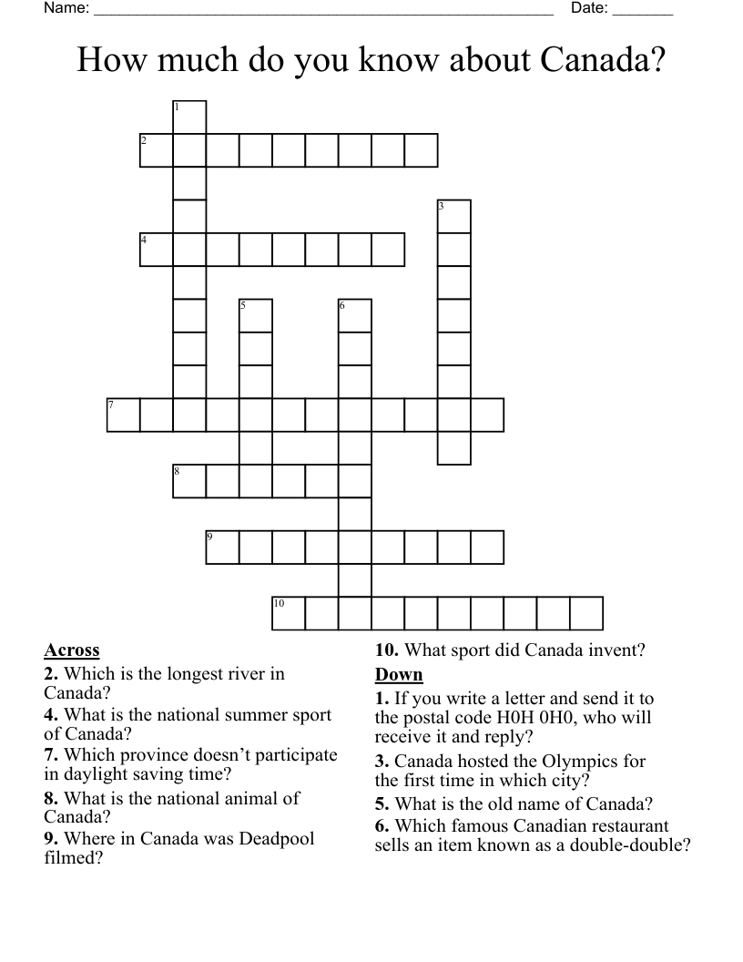 How much do you know about Canada? Crossword