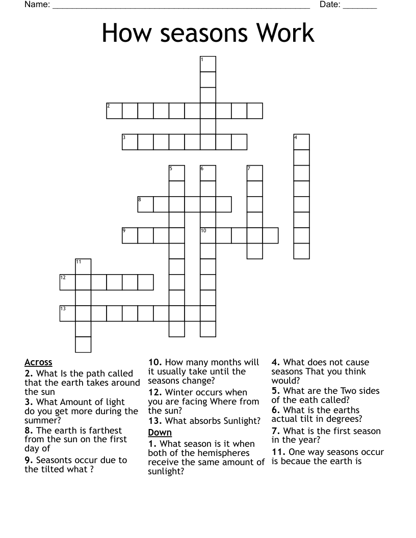 How seasons Work Crossword