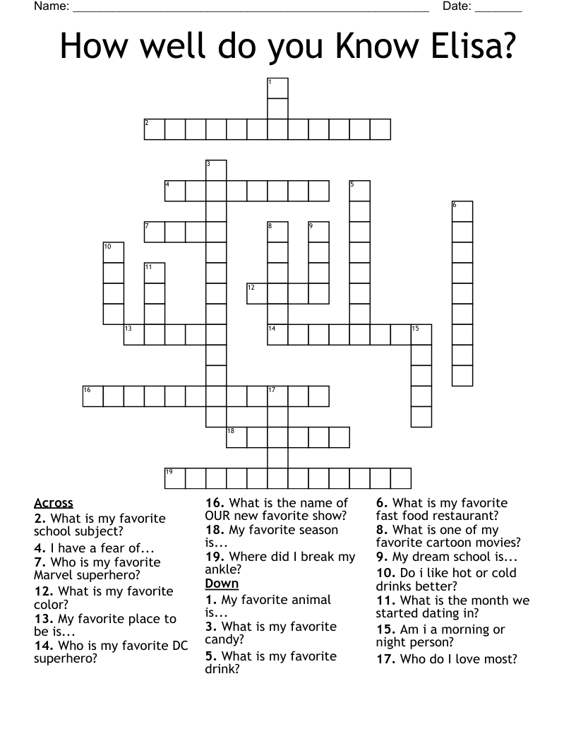How well do you Know Elisa? Crossword