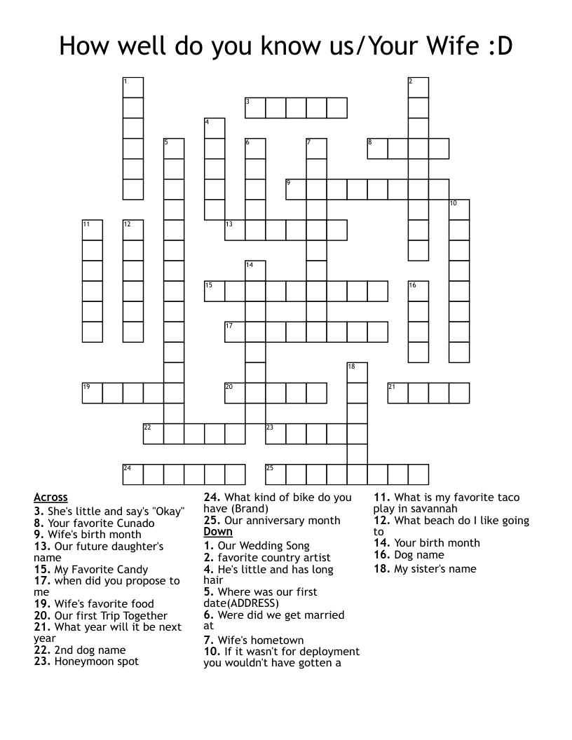 How well do you know us/Your Wife :D Crossword