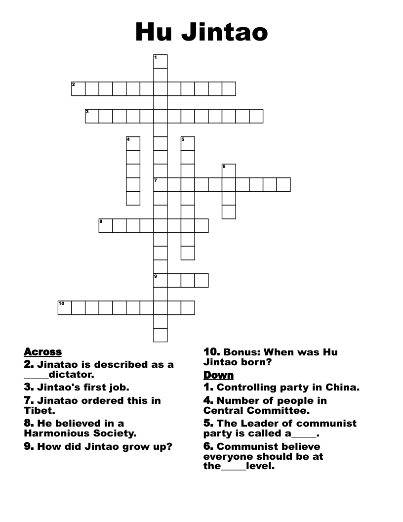 Hu Jintao Crossword