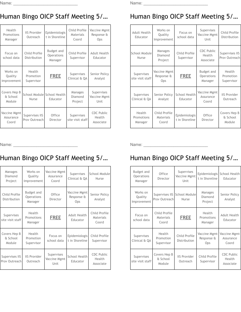 Human Bingo OICP Staff Meeting 5/4/17 version 2