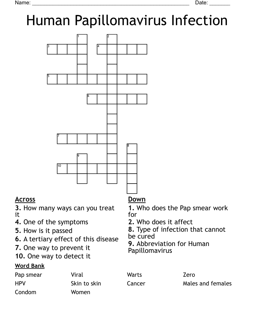 Human Papillomavirus Infection Crossword