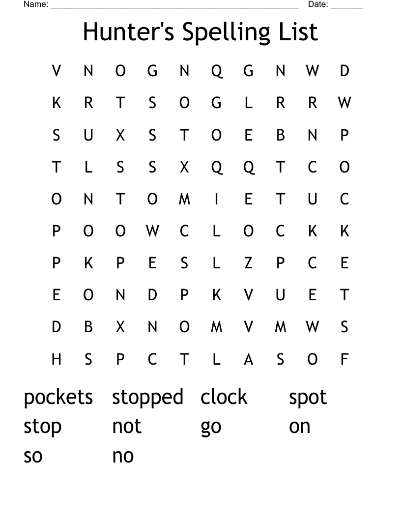 Hunter's Spelling List Word Search WordMint