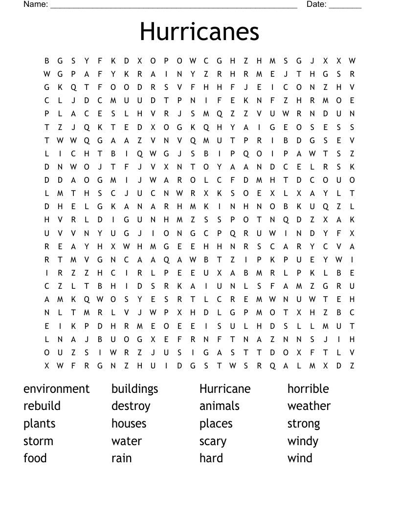 Hurricanes Word Search