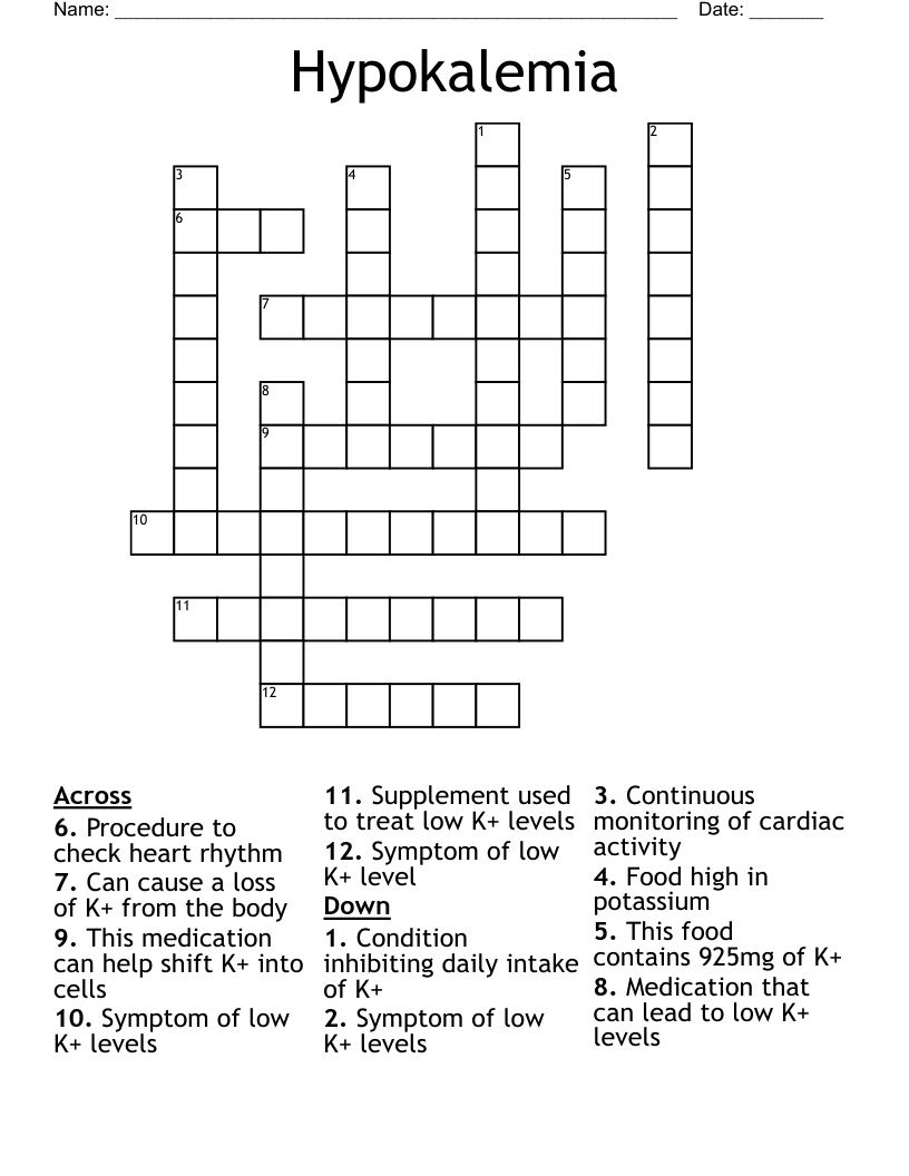 Hypokalemia Crossword