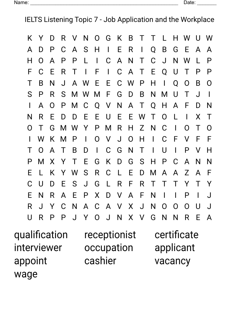 IELTS Listening Topic 7 - Job Application and the Workplace