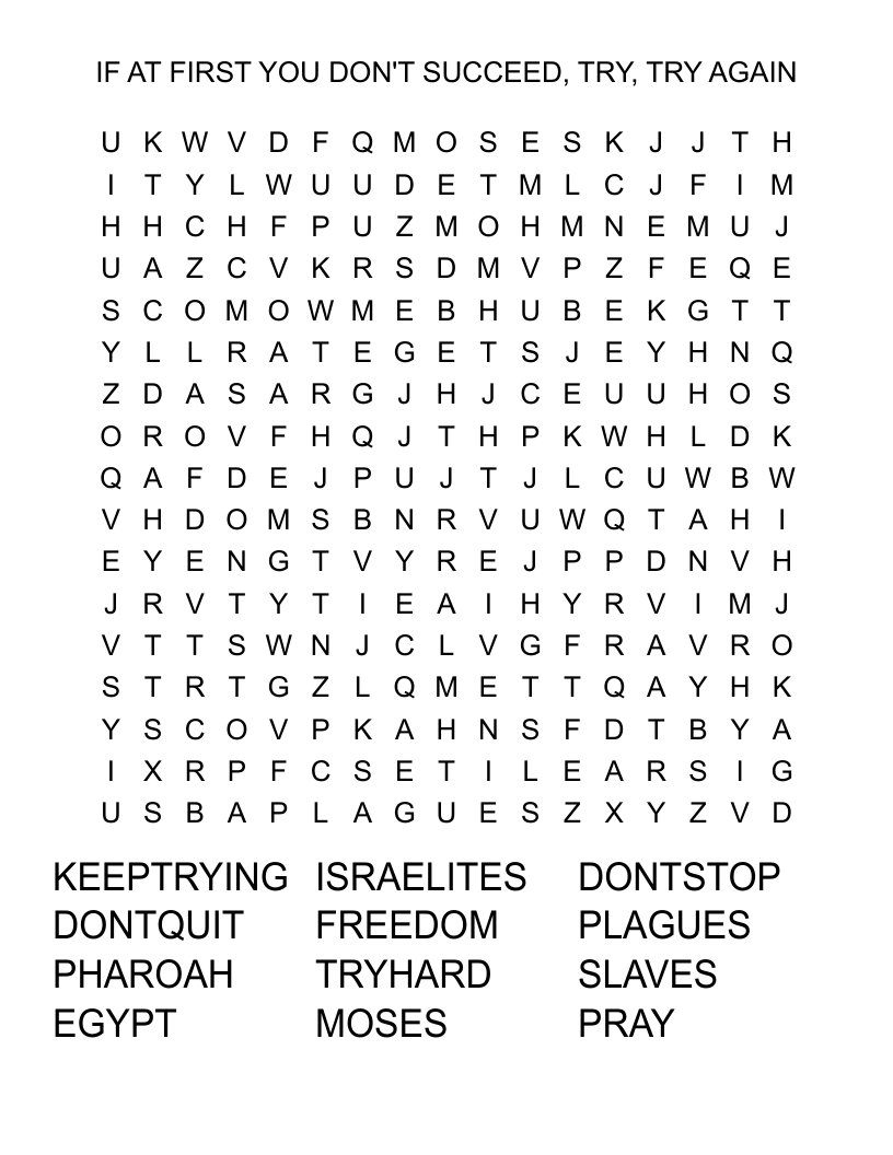 IF AT FIRST YOU DON'T SUCCEED, TRY, TRY AGAIN Word Search