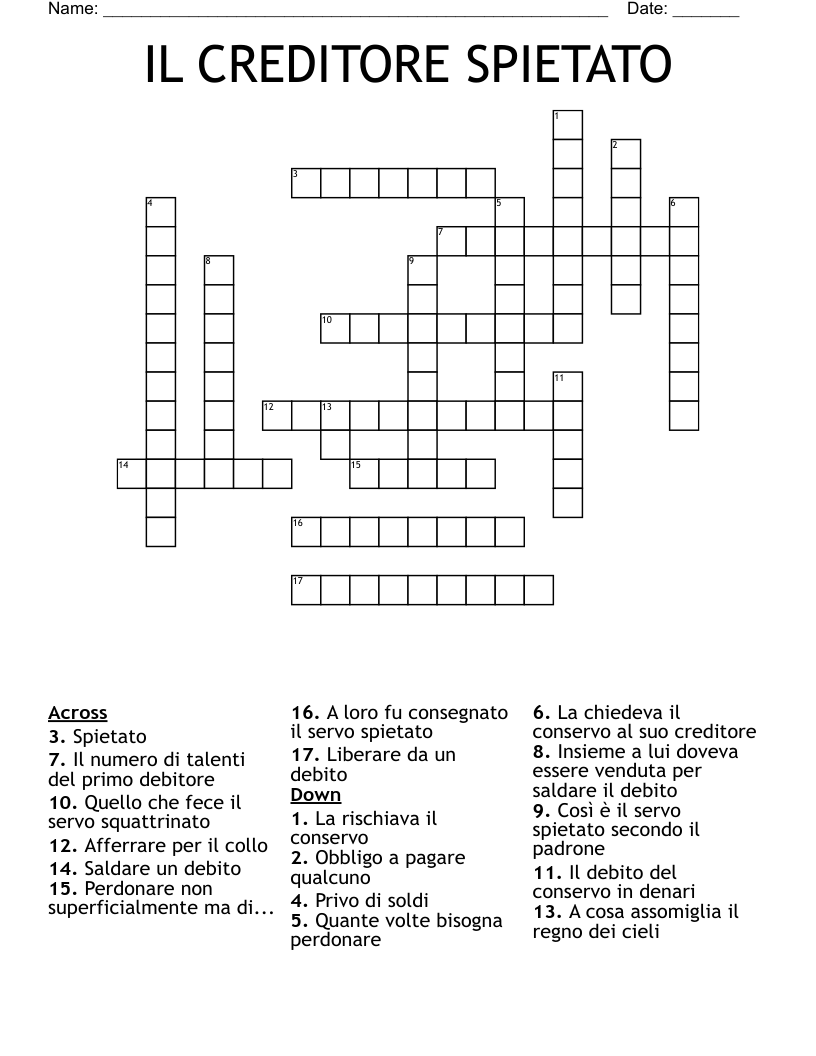 IL CREDITORE SPIETATO Crossword