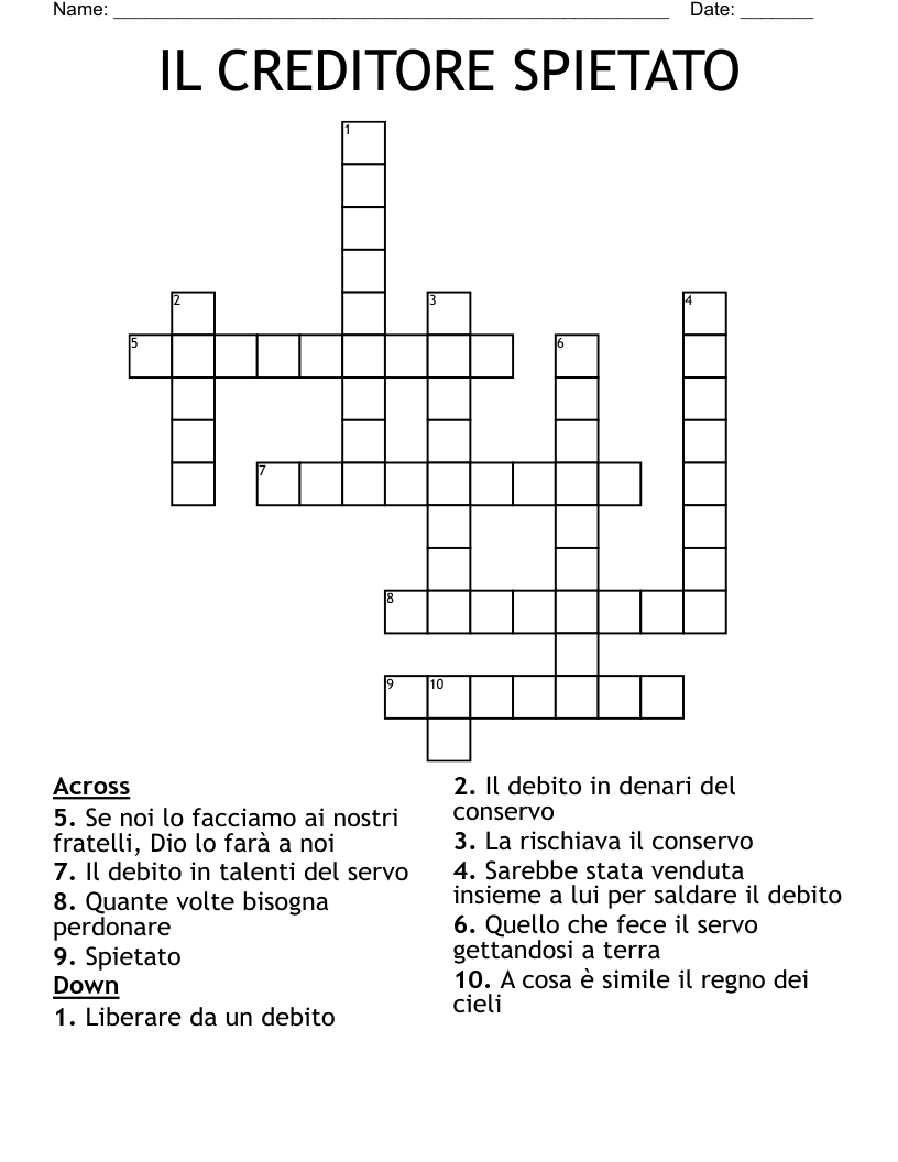 IL CREDITORE SPIETATO Crossword