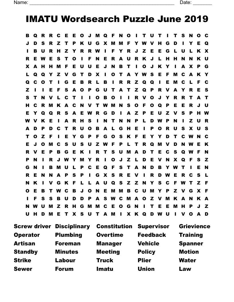 IMATU Wordsearch Puzzle June 2019 