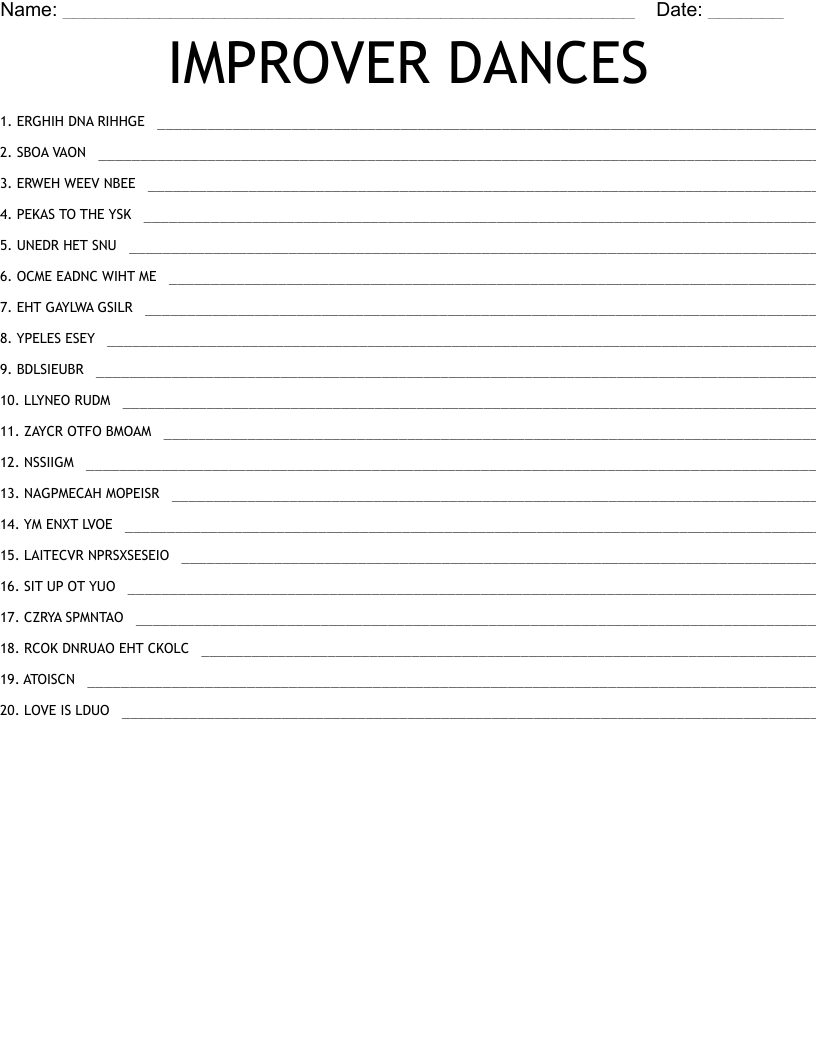 IMPROVER DANCES Word Scramble