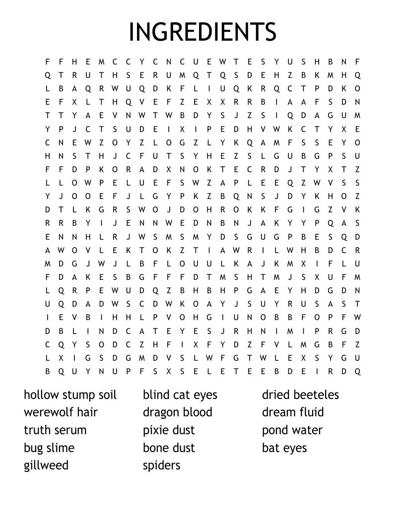 INGREDIENTS Word Search