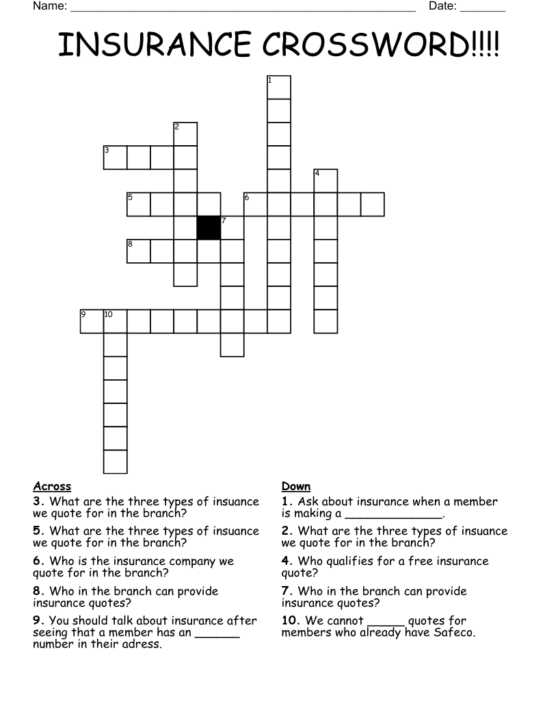 INSURANCE CROSSWORD WordMint