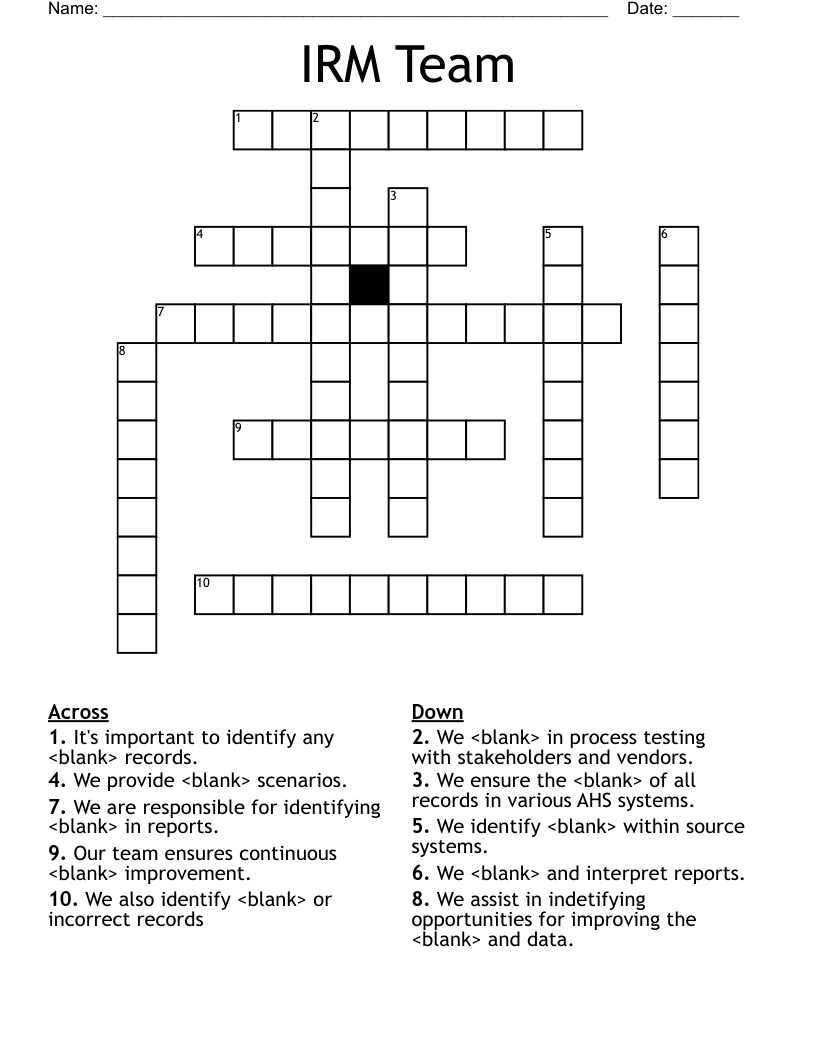 IRM Team  Crossword