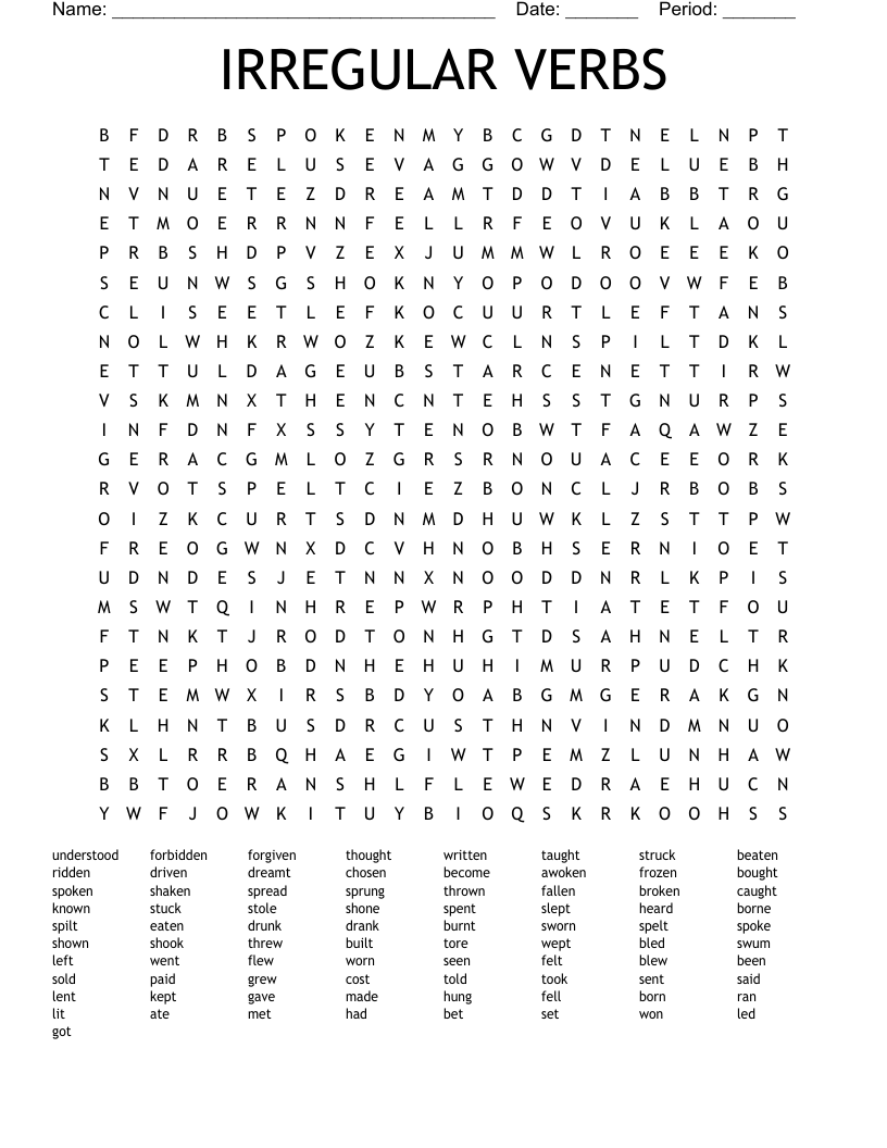 IRREGULAR VERBS Word Search WordMint
