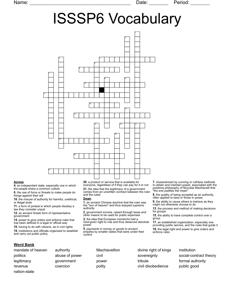ISSSP6 Vocabulary Crossword