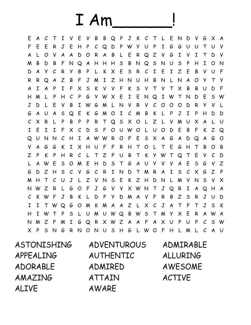 I Am______! Word Search
