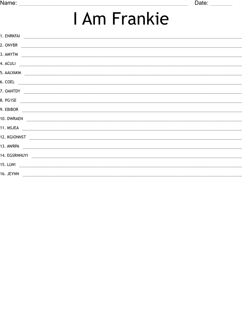 I Am Frankie Word Scramble