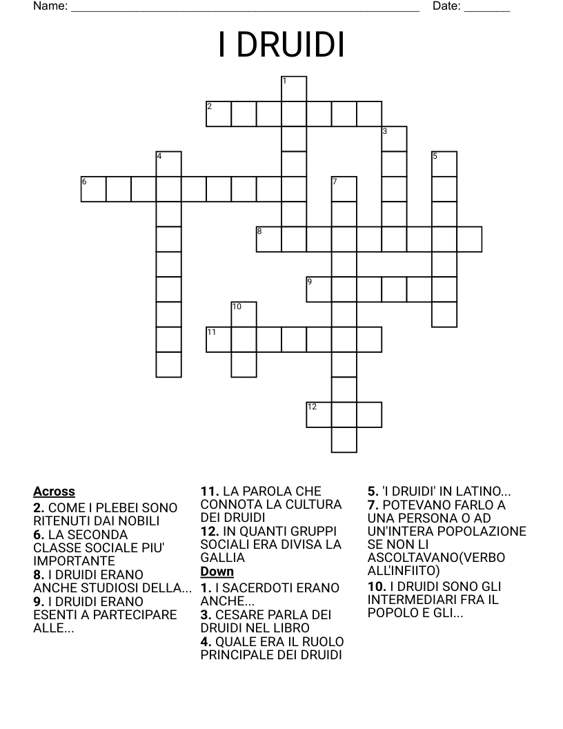 I DRUIDI Crossword