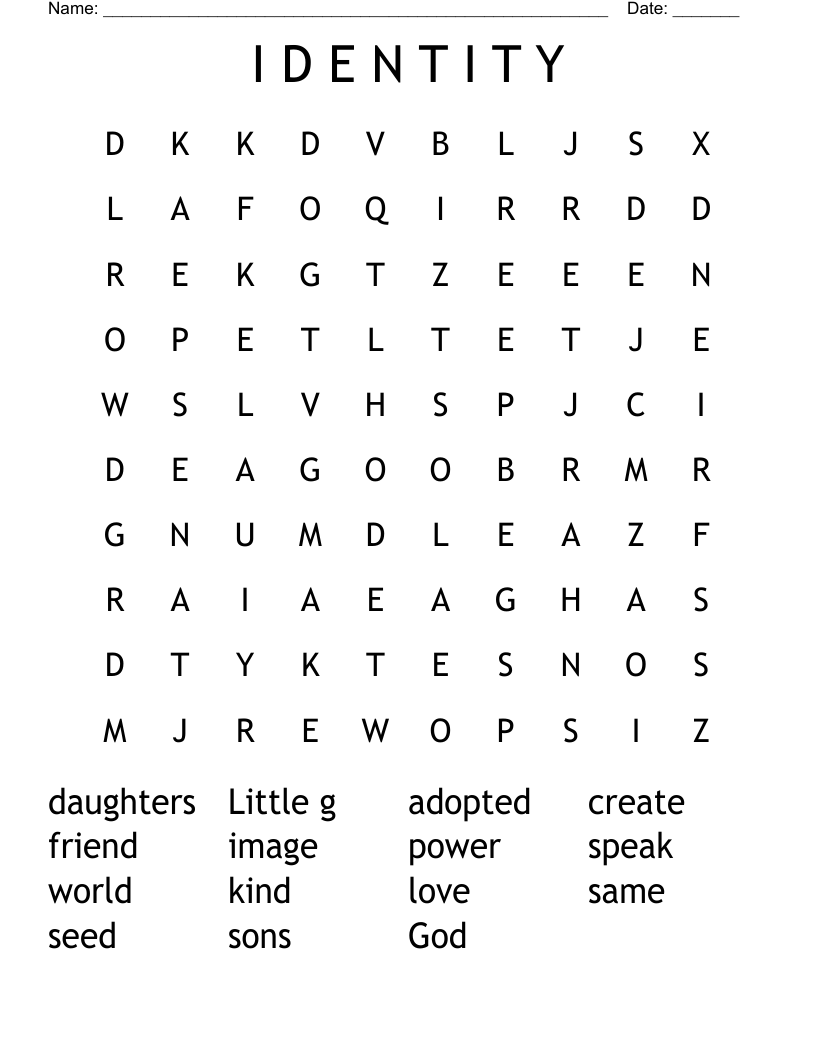 I D E N T I T Y Word Search