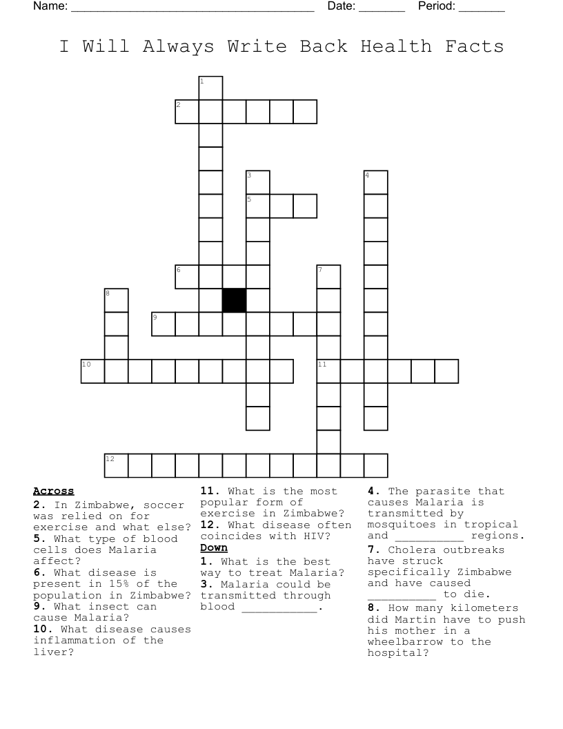 I Will Always Write Back Health Facts Crossword