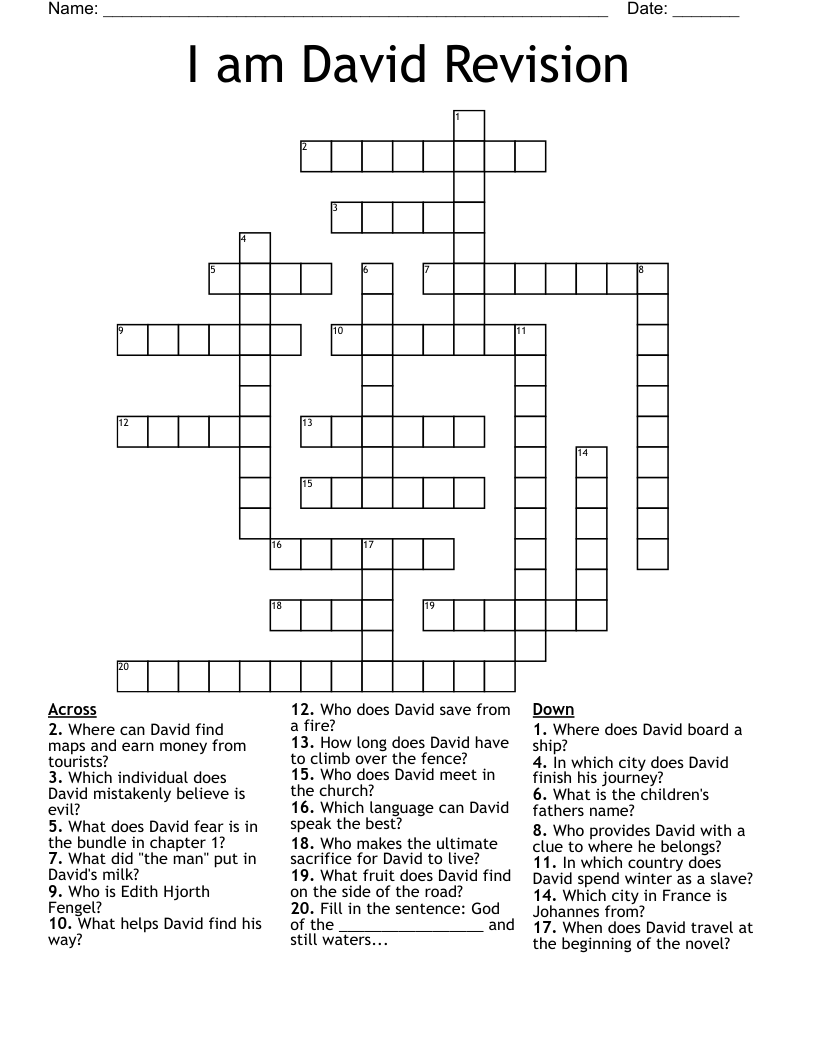 I am David Revision Crossword