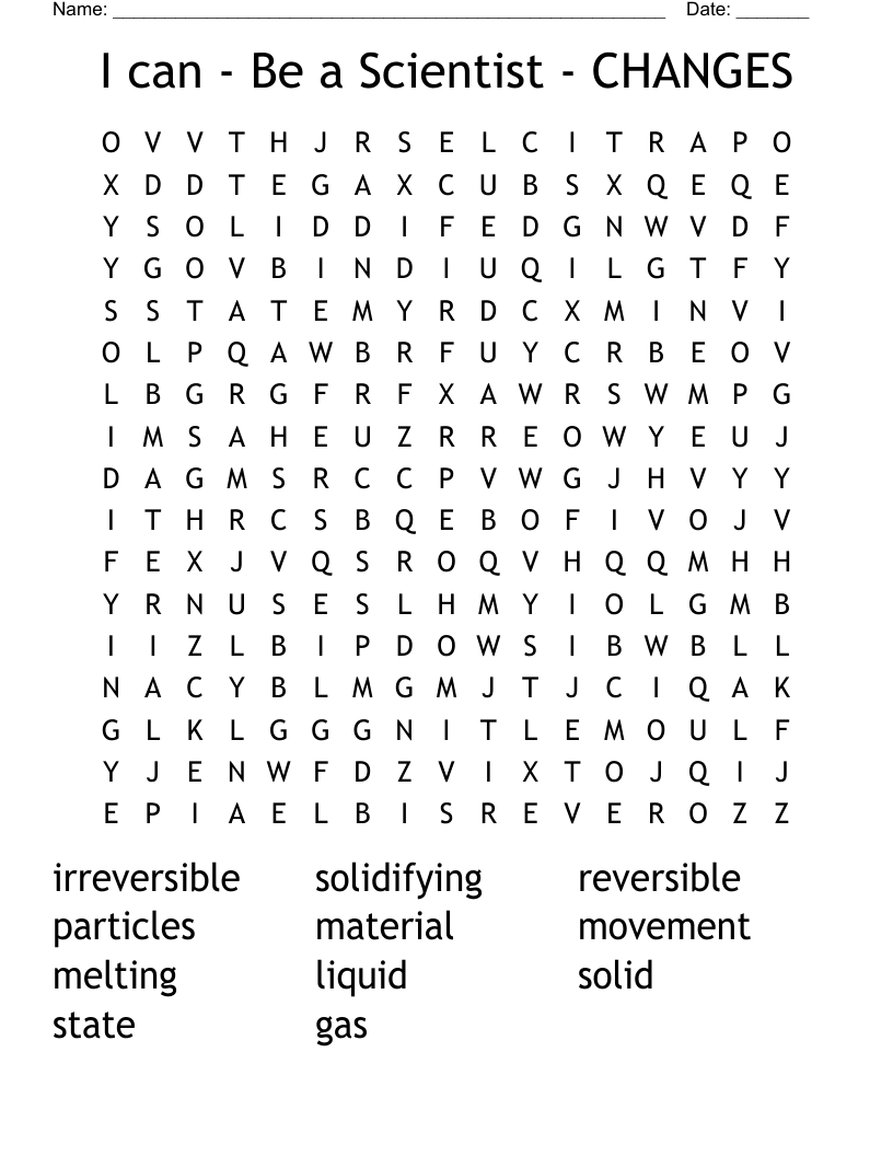 I can  - Be a Scientist - CHANGES Word Search