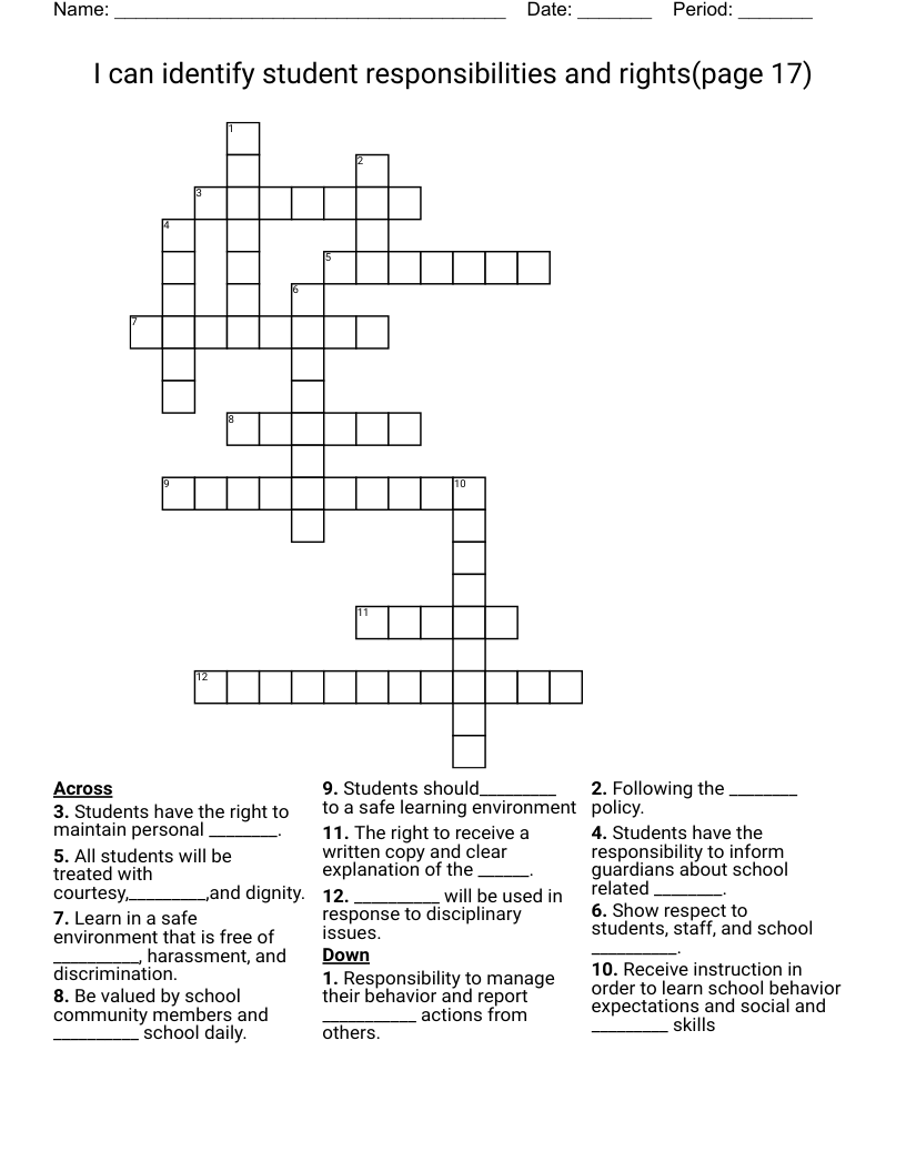 Topic 4 Workers Rights Practice Worksheets Crossword Puzzle