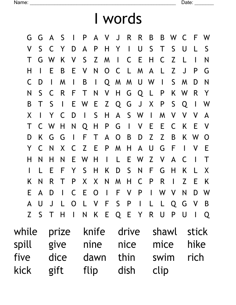 I Words Word Search WordMint