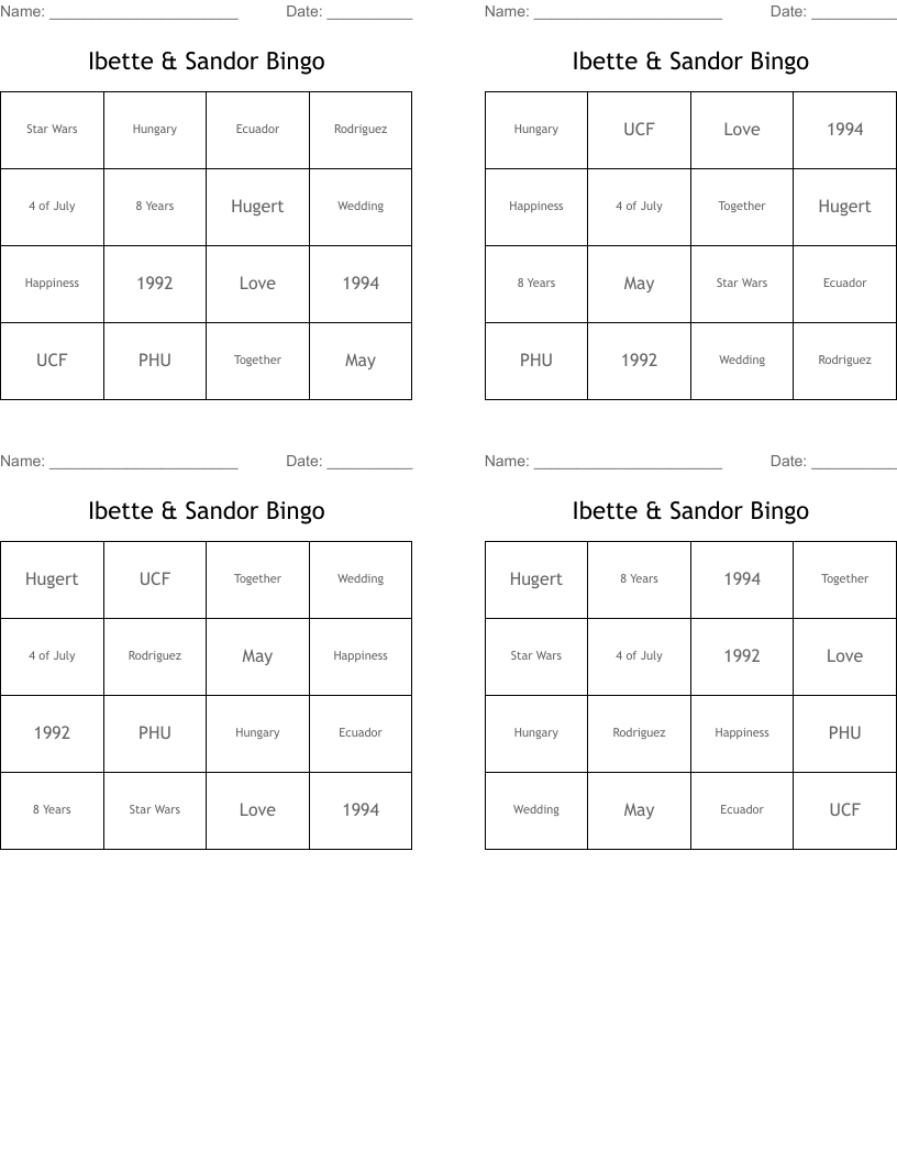 Ibette & Sandor Bingo