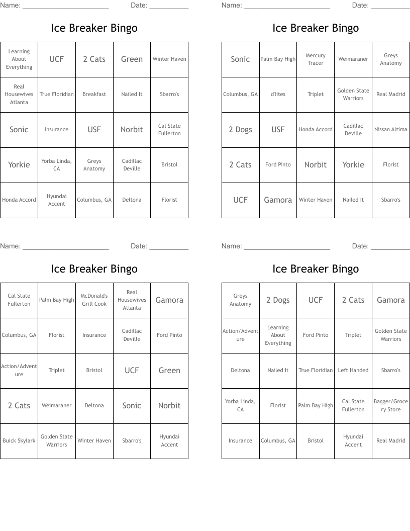 Ice Breaker Bingo