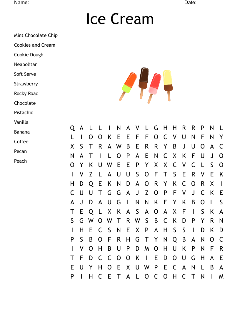 Ice Cream Word Search Puzzle Free Printable Pdf Puzzletainment 