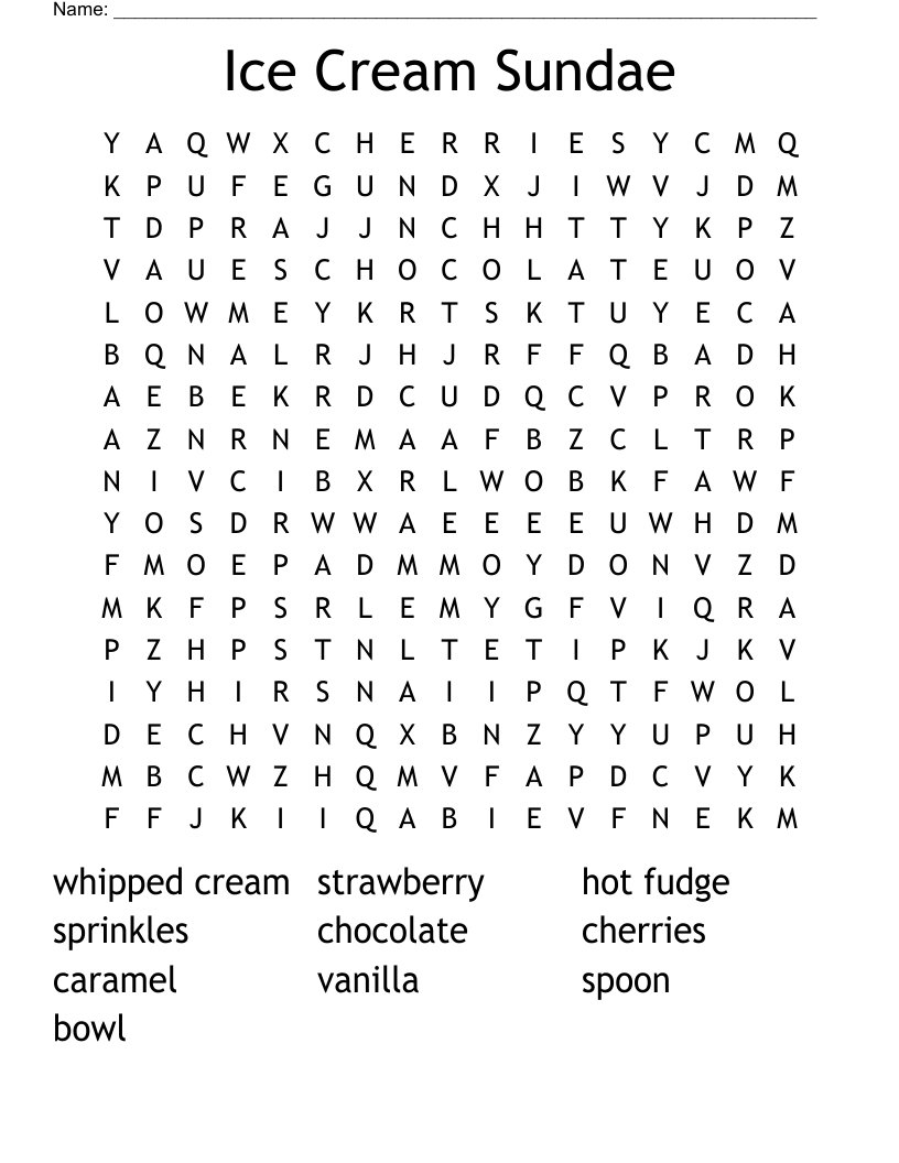 Ice Cream Sundae Word Search WordMint