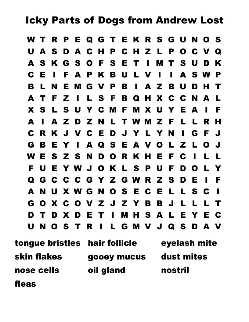 Icky Parts of Dogs from Andrew Lost Word Search