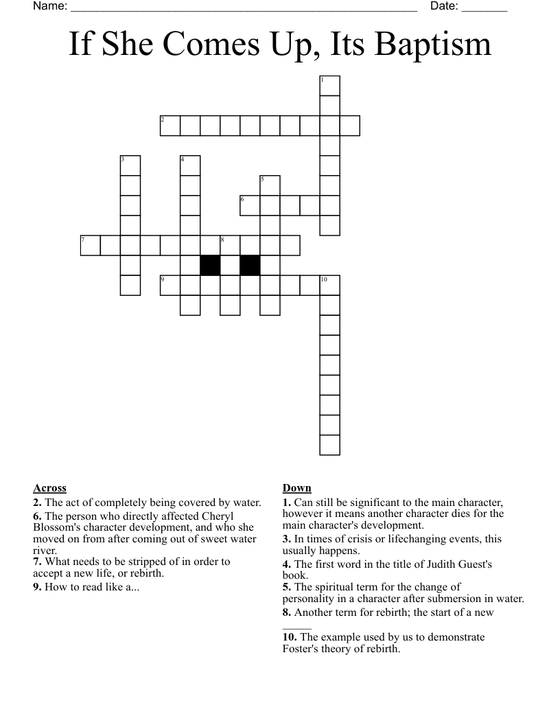 If She Comes Up, Its Baptism Crossword WordMint