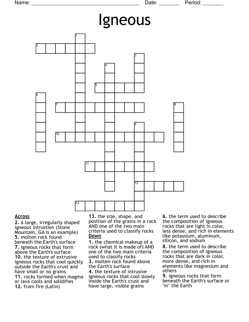 Igneous Crossword WordMint