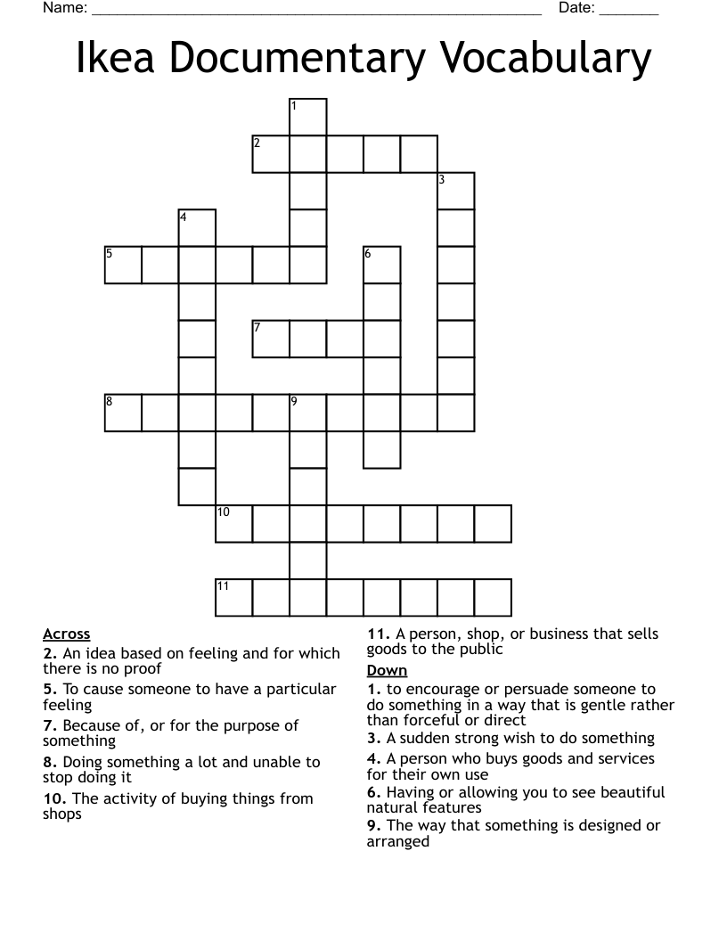 Ikea Documentary Vocabulary Crossword