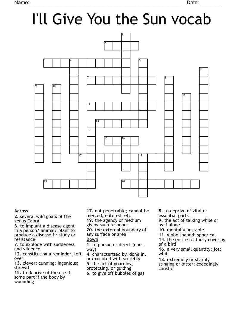 I'll Give You the Sun vocab Crossword WordMint