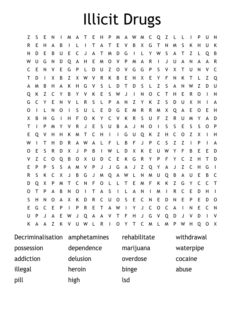 Illicit Drugs Word Search