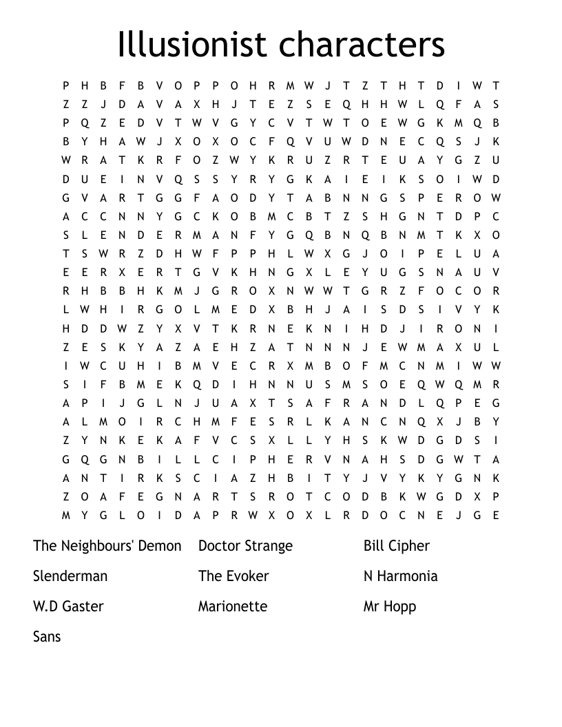 Illusionist characters Word Search