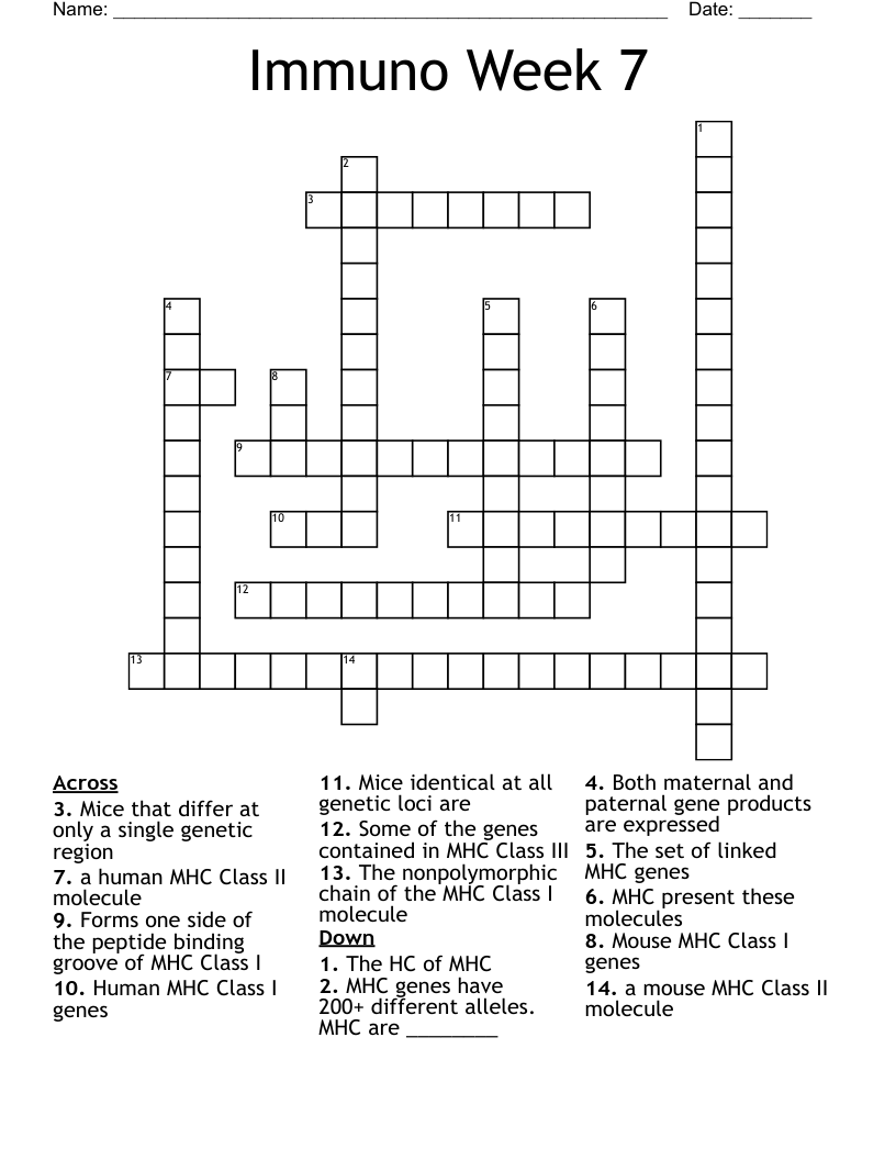 Immuno Week 7 Crossword