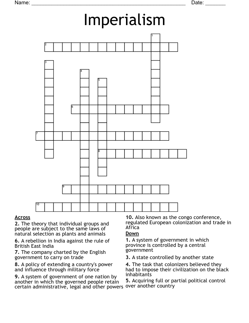 Imperialism Project Crossword Puzzle WordMint