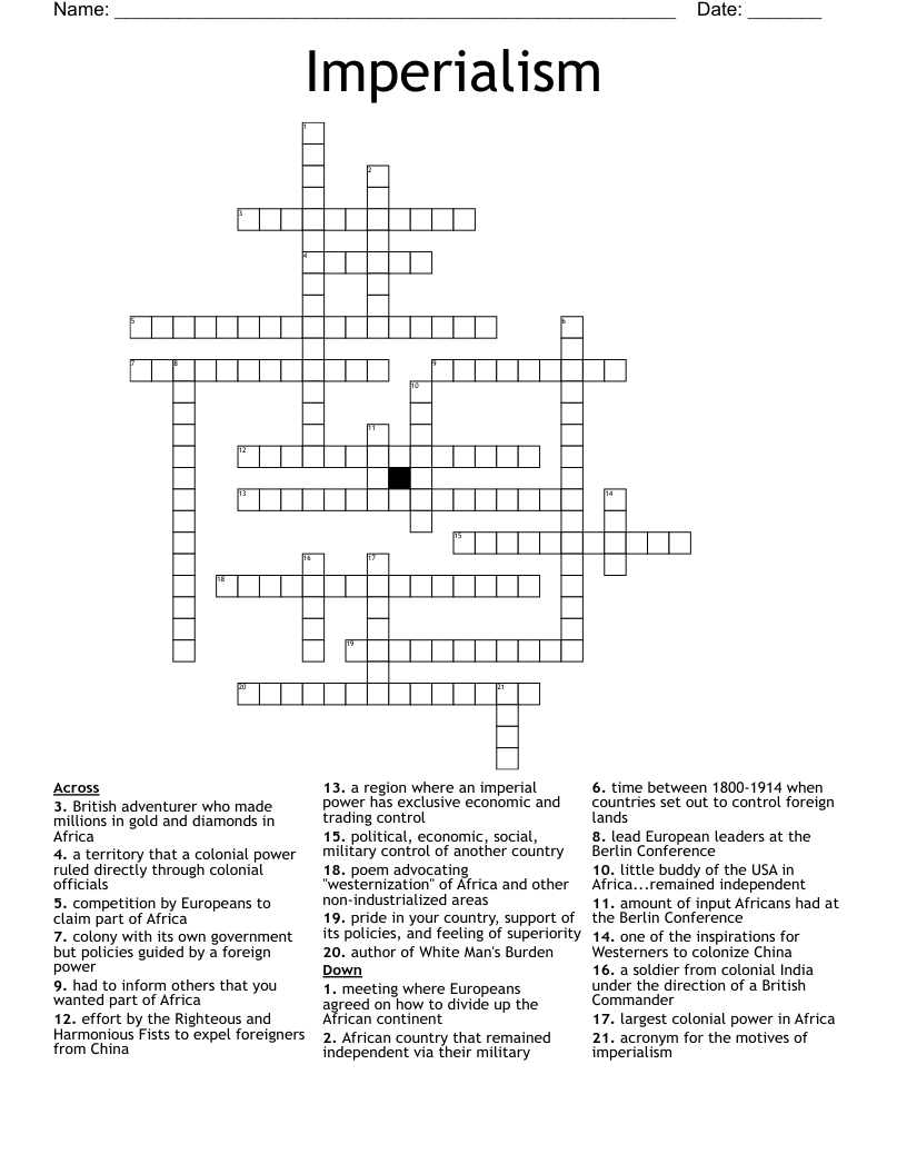 Imperialism Crossword Puzzle Answer Key Learnhowpoulanproreview