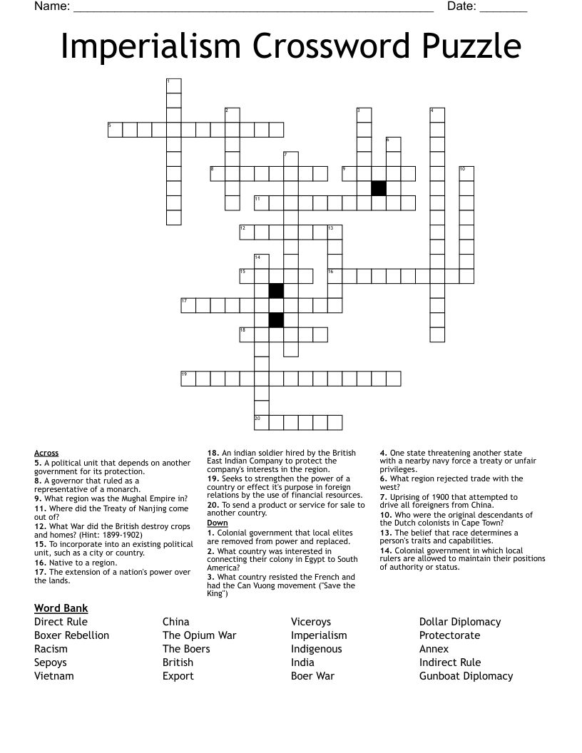 Imperialism Crossword Puzzle WordMint