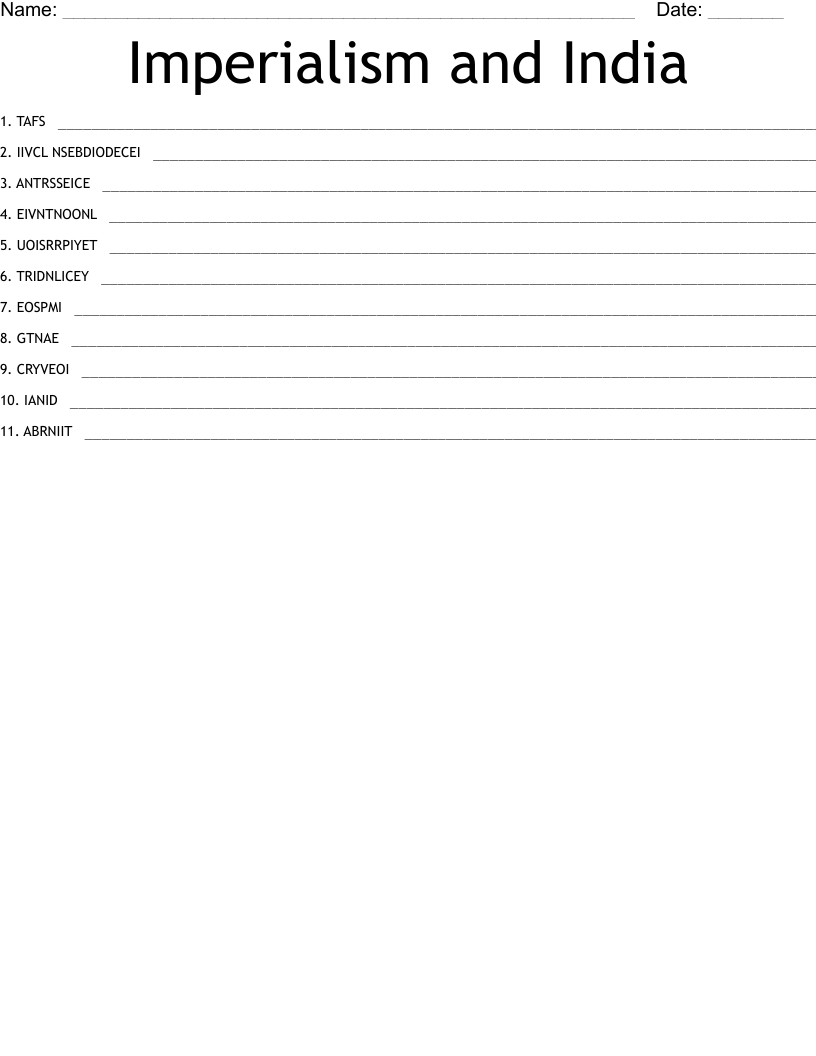 Imperialism and India Word Scramble