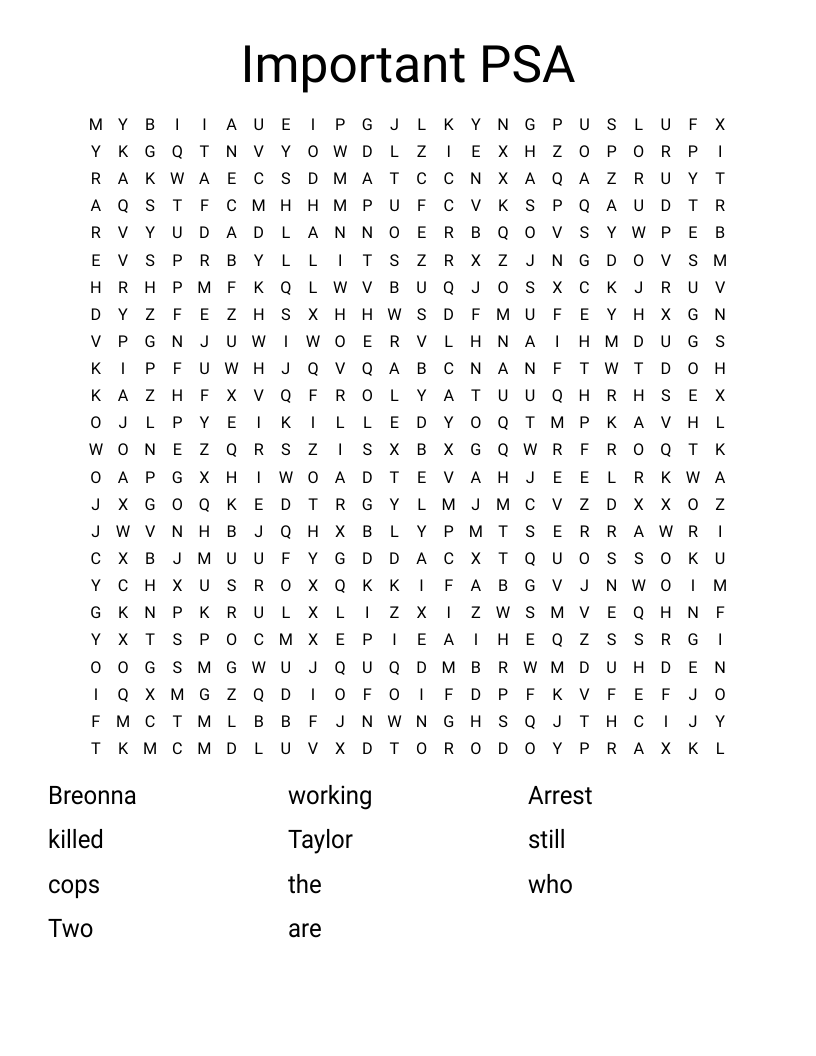 Important PSA Word Search